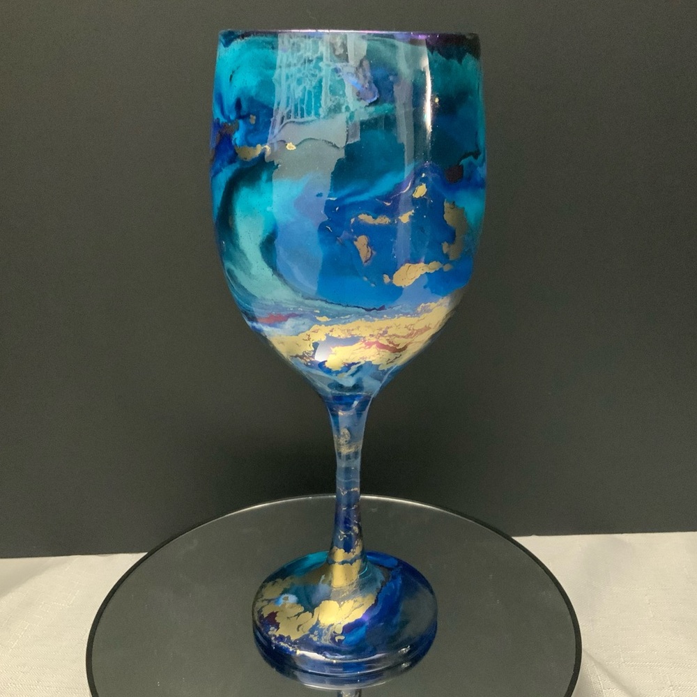 Handcrafted “Blissful Blue ” Custom Large Wine Glass. 20 oz